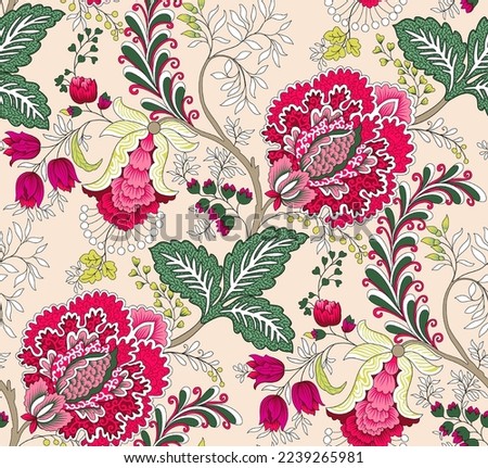 Seamless rotary digital textile print design pattern background and allover floral Royalty-Free Stock Photo #2239265981