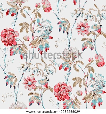 Seamless rotary digital textile print design pattern background and allover floral Royalty-Free Stock Photo #2239266029
