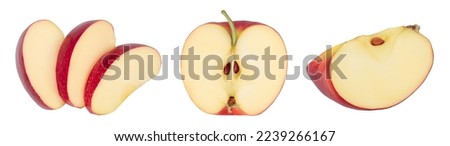 Red apple slices isolated on white background with full depth of field. Top view. Flat lay
