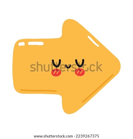 Cute funny yellow arrow icon. Vector hand drawn cartoon kawaii character illustration icon. Isolated on white background. Yellow arrow right direction