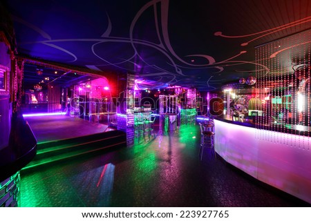 colorful interior of bright and beautiful night club Royalty-Free Stock Photo #223927765