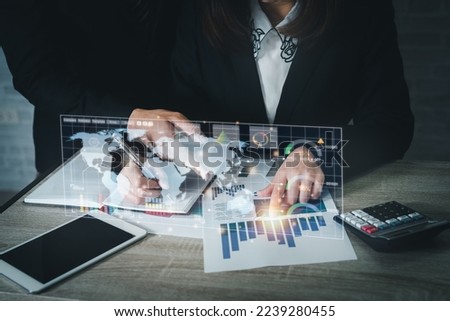 Business man and woman working with laptop analyst working with business analytics data management system. Making report for stat graph technology. Strategy for finance, operations, sales, marketing.