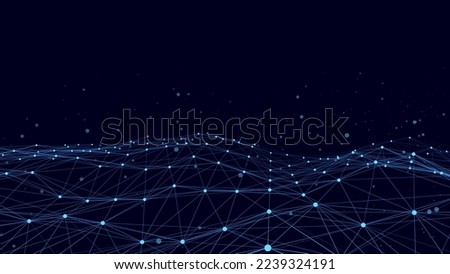 Futuristic moving wave. Digital background with moving glowing particles and lines. Big data visualization. Vector illustration. Royalty-Free Stock Photo #2239324191