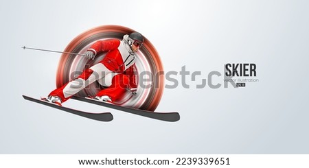 Realistic silhouette of a skiing on white background. The skier man doing a trick. Carving Vector illustration Royalty-Free Stock Photo #2239339651