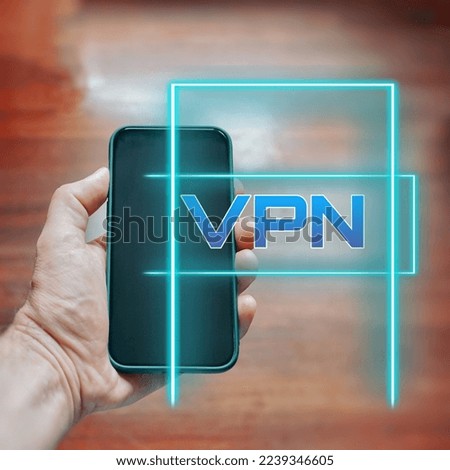 hand holding a smart phone with vpn icon