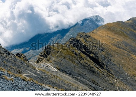 White clouds on the mountain ridge.
