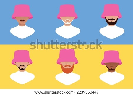 Avatar of men in a pink panama and white T-shirt. Headdress like Kalush. Ukraine.	