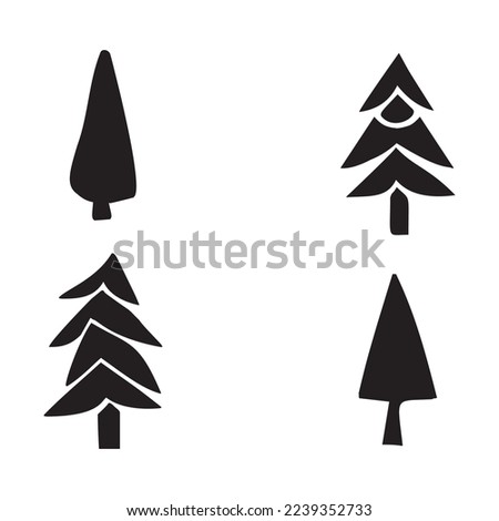 Set of christmas tree illustrations. Winter xmas art design for holiday. 