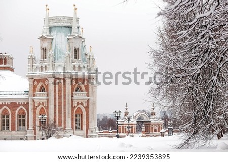 The Tsaritsyno Museum in the city. The business card of Moscow. A beautiful palace on the estate. Travel and tourism in Russia