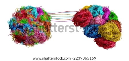 Brain training concept as a neurological symbol of psychological or psychiatric treatment to heal the mind and recover memory as tangled thread and organized representing cognitive education . Royalty-Free Stock Photo #2239365159