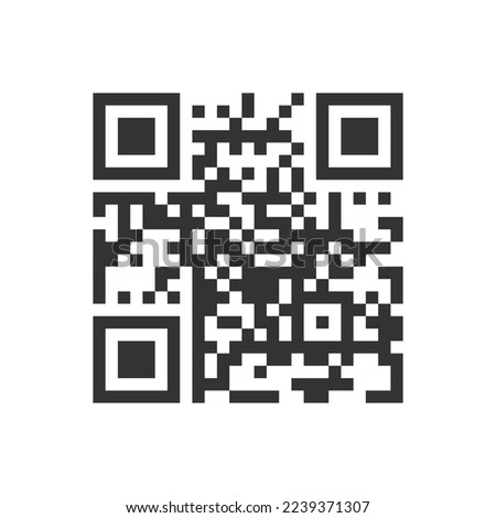 QR code icon. Fake template of quick responce matrix barcode in square grid. Mobile phone camera readable digital label isolated on white background. Vector graphic illustration Royalty-Free Stock Photo #2239371307