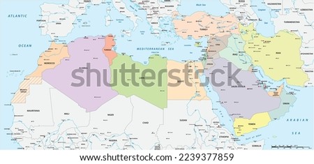Map of the Mena Region, Middle East and North Africa Royalty-Free Stock Photo #2239377859