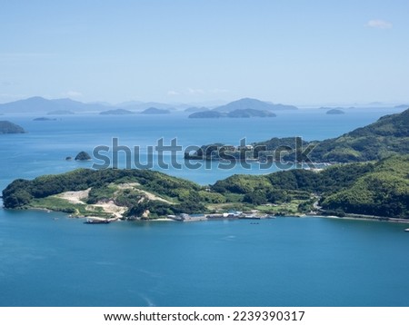 Scenic view of Suo Oshima Island and Seto Inland Sea from Iinoyama viewpoint - Yamaguchi prefecture, Japan Royalty-Free Stock Photo #2239390317