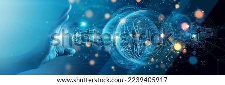 Businessman touching global network and data exchanges,  Innovation of future generation technology, Metaverse, AI. Transformation of Big data on Digital networking.  Royalty-Free Stock Photo #2239405917