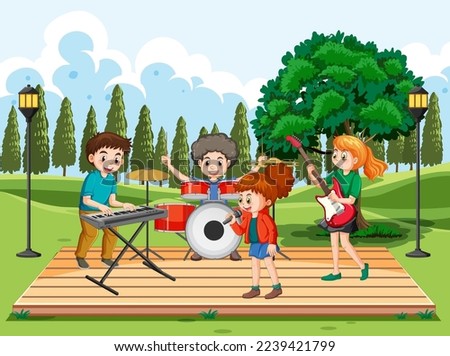 Kids playing music in the park illustration