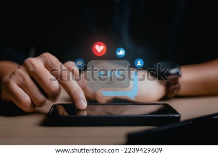 Social media and digital online concept, The concept of living on vacation and playing social media. man using smart phone. Social Distancing ,Working From Home concept. Royalty-Free Stock Photo #2239429609