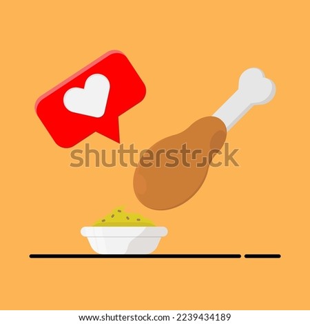 vector illustration of chicken thigh with sauce.