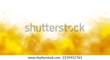 Yellow colorful smoke clouds isolated on white background, realistic mist effect, fog. Vapor in the air, steam flow. Vector illustration
