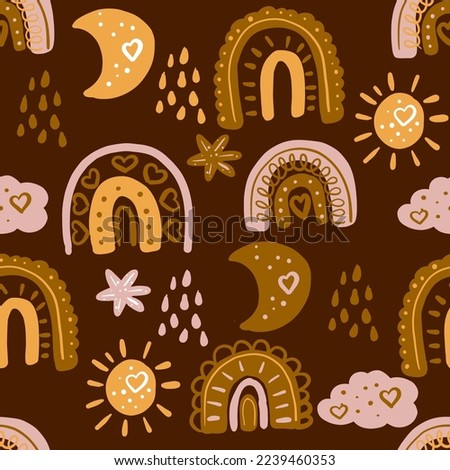 Seamless pattern with boho baby elements. Cute vector