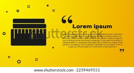 Black Tape measure icon isolated on yellow background. Measuring tape.  Vector Illustration