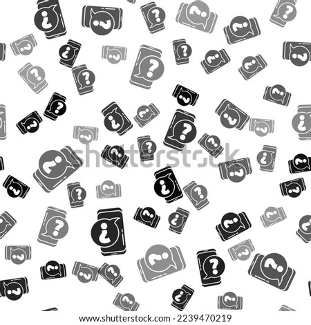 Black Mobile phone with question icon isolated seamless pattern on white background.  Vector Illustration