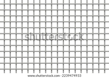3d seamless prison cage vector illustration. Realistic metal jail bars, iron grid mesh of crossed rods, closed square gaol lattice from pipes for arrest and punishment of criminals in jailhouse. Royalty-Free Stock Photo #2239474933