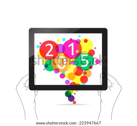 happy new year with tablet on hand