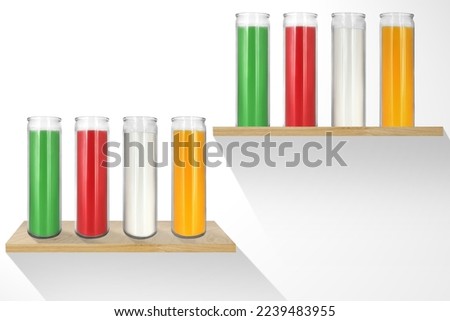 Glass bright wax classic candles mockup. Template for 8 candles