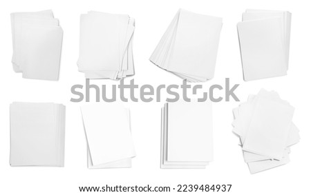 Stacked sheets of paper on white background, top view Royalty-Free Stock Photo #2239484937