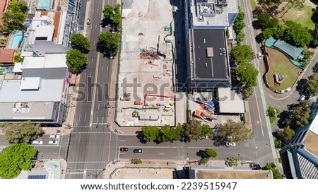 Crows Nest metro station in North Sydney - aerial top down view of construction site. Royalty-Free Stock Photo #2239515947