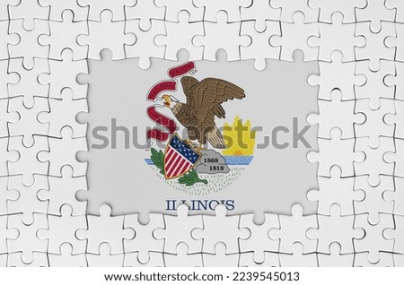 Illinois US state flag in frame of white puzzle pieces with missing central parts