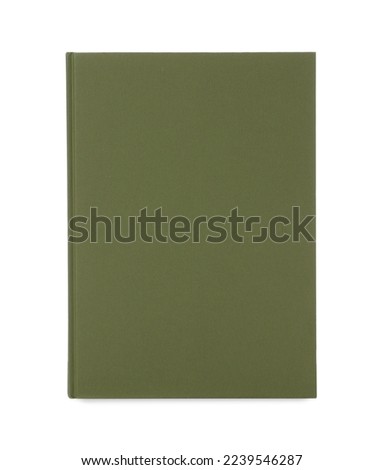 Closed book with olive hard cover isolated on white