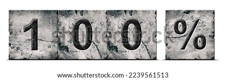 100 percent. Words on stone blocks. Isolated on white background. Design element.Trade. Business. Background.