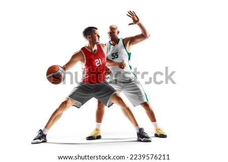 Two basketball player in motion and action. Basketball. Sport emotion. In white. Mens Royalty-Free Stock Photo #2239576211