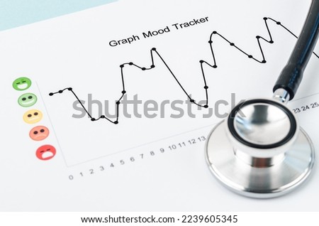 Graph mood tracker report with stethoscope medical.