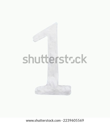 Plasticine handmade color white arabic number one. it is a universal language used all over world. For kids, children math operation to enhance brain skills. Isolated on white background.