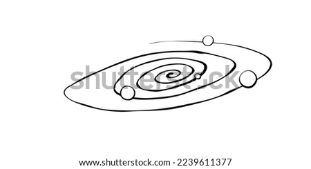Vector outline Galaxy, Black hole, solar system in doodle style. Universe, outer space simple hand drawn symbol isolated on white background. Pictogram, icon, clip art on theme of astronomy, cosmos