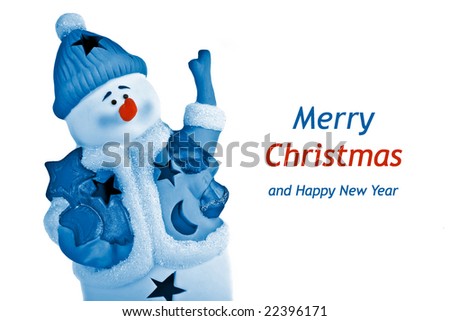 Blue snowman isolated on white background