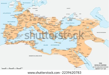 The Roman Empire at its maximum expansion in 117 AD Royalty-Free Stock Photo #2239620783