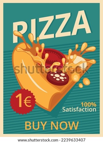Vintage fast food background. Pizza shop poster design vector illustration.