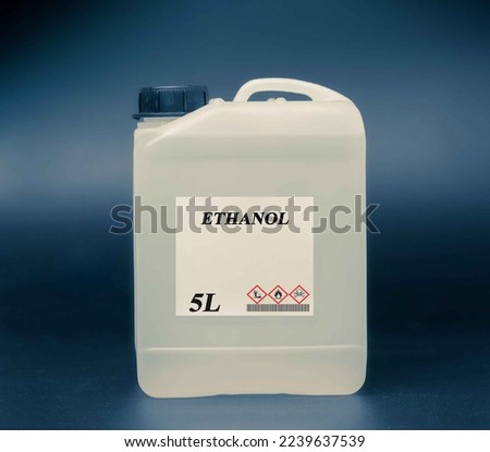 Biofuel in chemical lab in plastic canister Ethanol Royalty-Free Stock Photo #2239637539