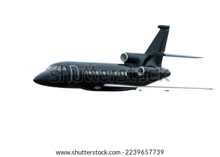 Modern black private jet flying isolated on white background Royalty-Free Stock Photo #2239657739