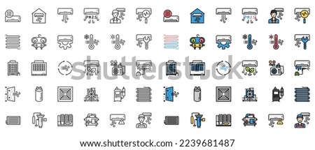 HVAC systems icons vector , Air condition, Compressor, Chiller Royalty-Free Stock Photo #2239681487