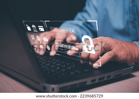 Man logging in to high security system on the virtual screen