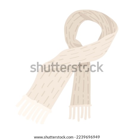 Stylish winter knitted scarf on white background