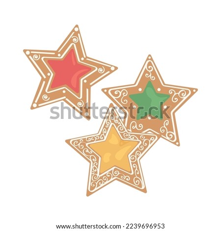 Christmas gingerbread cookies in shape of stars on white backgro