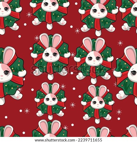 Cute Christmas seamless pattern with cute bunny