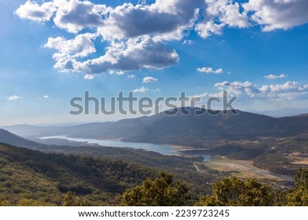 Panoramic landscape photo of the "Valle del Jerte" in Extremadura, Spain. Vacation, tourism, adventure, gastronomy and fun concept. Horizontal photo
