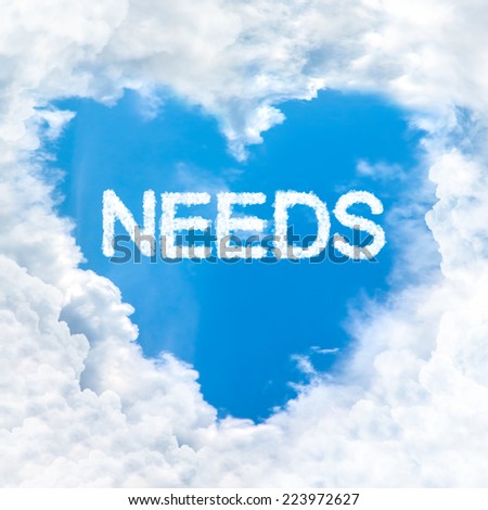 need word inside love cloud heart shape blue sky background only