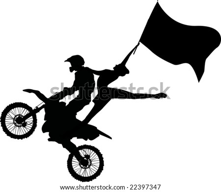 illustration with motorcyclist and woman with flag